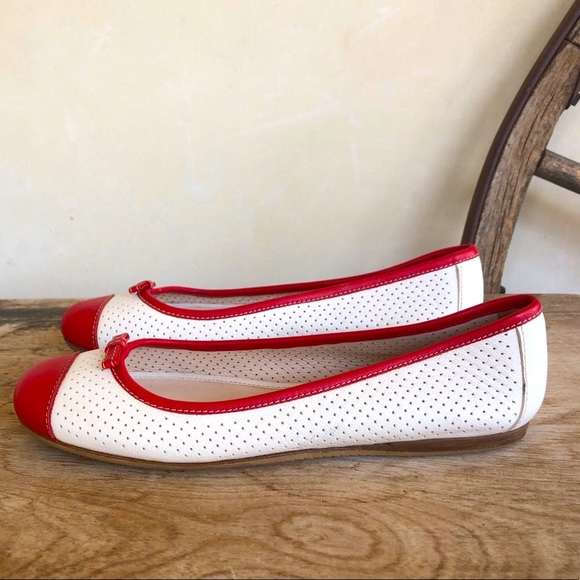 PRADA Cute Leather Flats Red Capped Toe Bow ITALY - Picture 7 of 12
